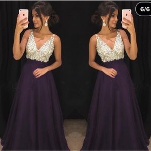 New Vogue Purple Sequin Formal V-neck Sleeveless Elegant Maxi Evening Dress XL